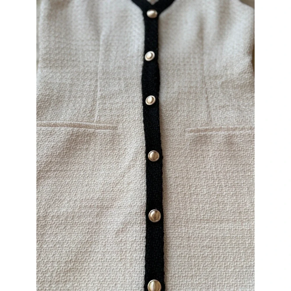 Clean Girl Abercrombie & Fitch Tweed Mini Dress White Black Gold Button S - Picture 5 of 10